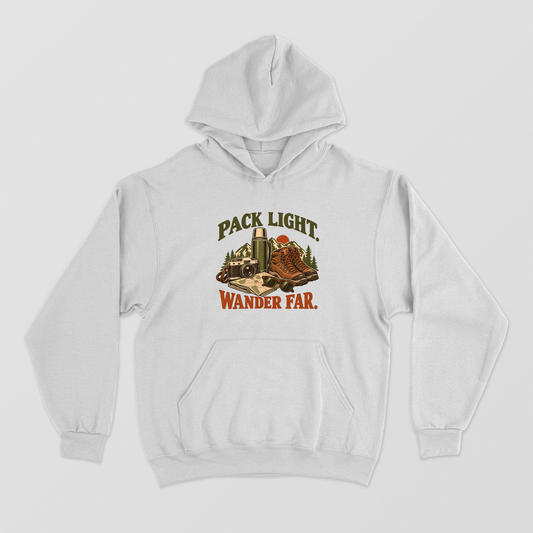 Pack Light Wander Far Vintage Hiking & Outdoor Adventure Hoodie Unisex Hoodie by SeJaa_Studio