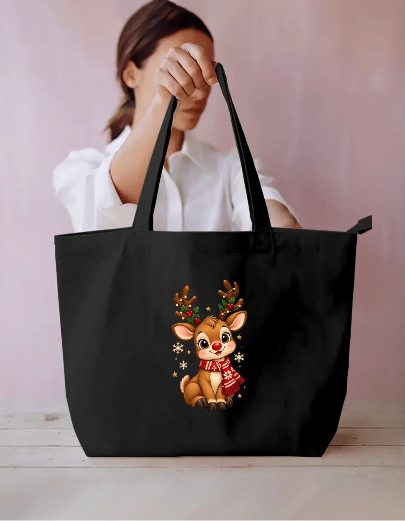 Festive Sparkle Reindeer Tote Bag Everyday Large Tote Bag by SeJaa_Studio