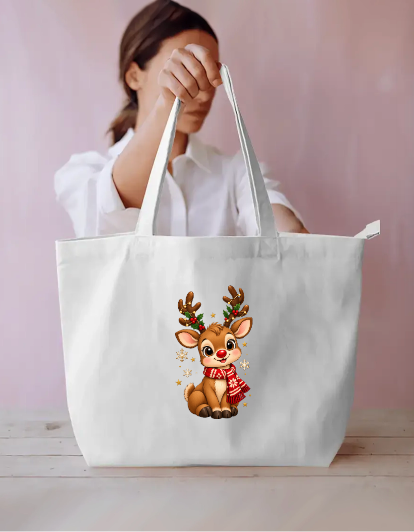 Festive Sparkle Reindeer Tote Bag Everyday Large Tote Bag by SeJaa_Studio