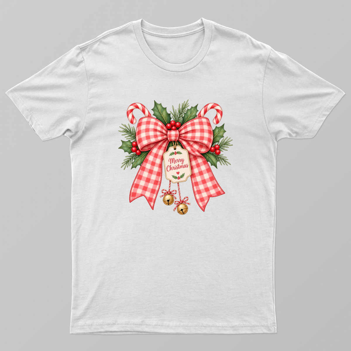 Vintage Red Gingham Merry Christmas Bow T-Shirt Unisex T-shirt by SeJaa_Studio