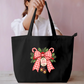 Vintage Red Gingham Merry Christmas Bow Tote Bag Everyday Large Tote Bag by SeJaa_Studio