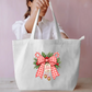 Vintage Red Gingham Merry Christmas Bow Tote Bag Everyday Large Tote Bag by SeJaa_Studio