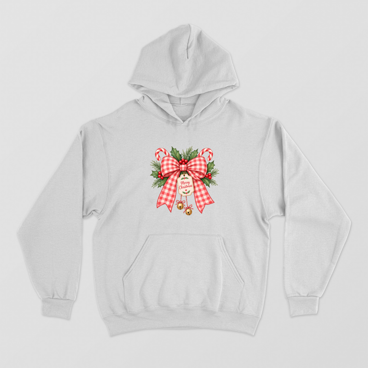 Vintage Red Gingham Merry Christmas Bow Hoodie Unisex Hoodie by SeJaa_Studio