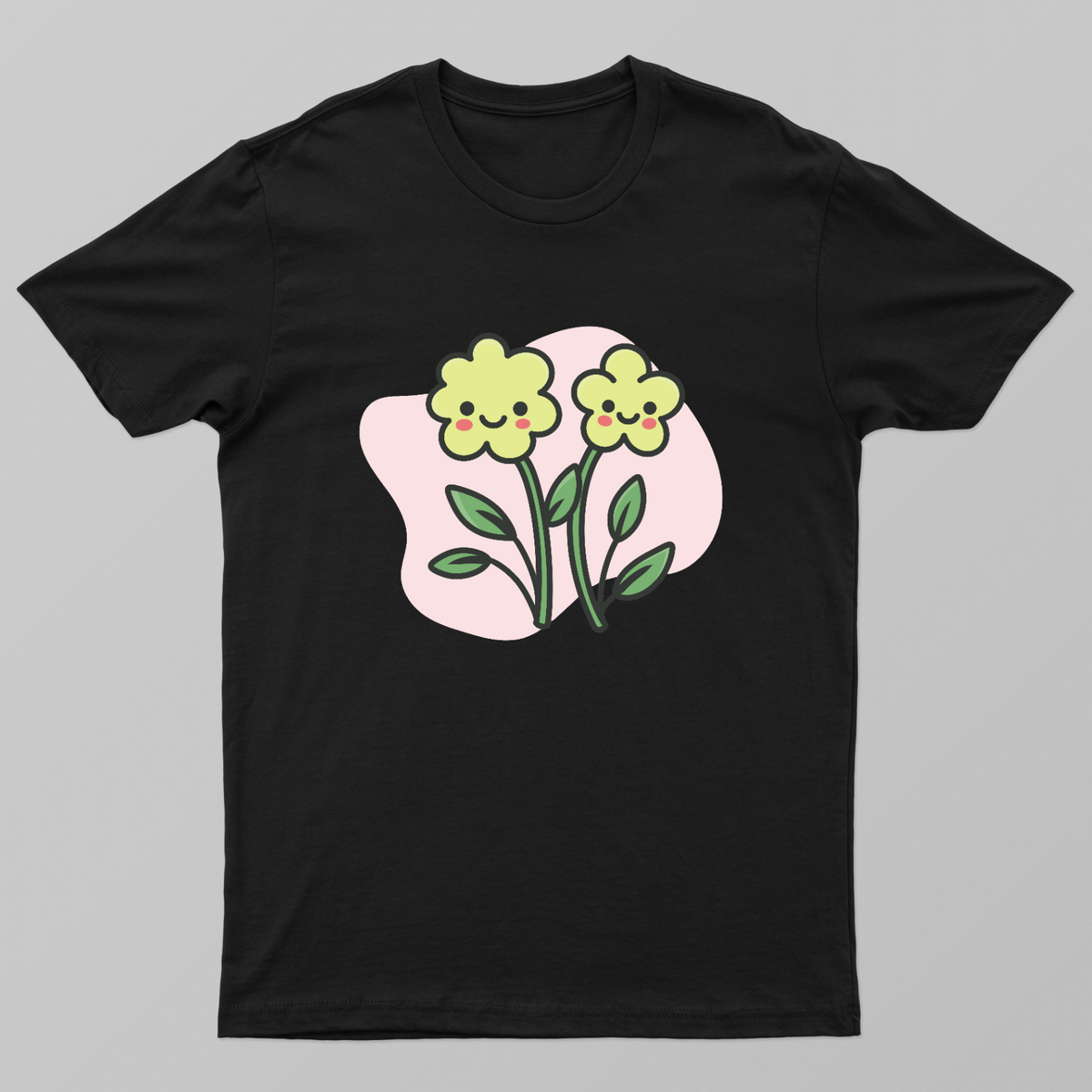 Cute Kawaii Smiling Flowers Floral T-Shirt Unisex T-shirt by SeJaa_Studio