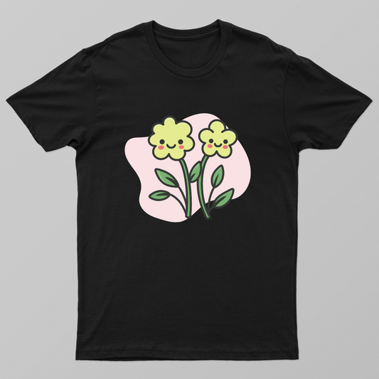 Cute Kawaii Smiling Flowers Floral T-Shirt Unisex T-shirt by SeJaa_Studio