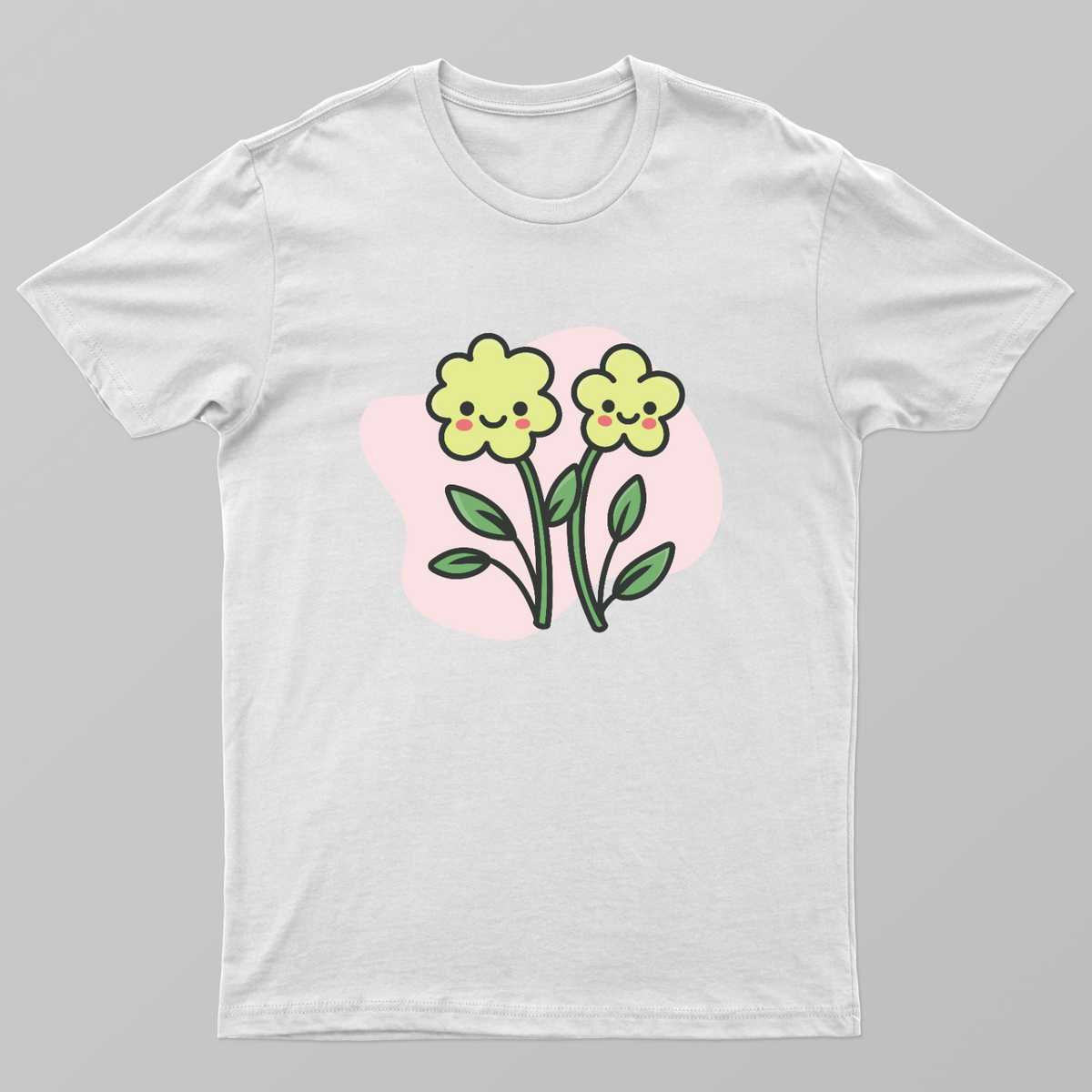Cute Kawaii Smiling Flowers Floral T-Shirt Unisex T-shirt by SeJaa_Studio