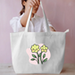 Cute Kawaii Smiling Flowers Floral Tote Bag Everyday Large Tote Bag by SeJaa_Studio
