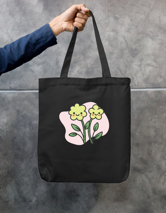 Cute Kawaii Smiling Flowers Floral Zipper Tote Bag Zipper Tote Bag by SeJaa_Studio