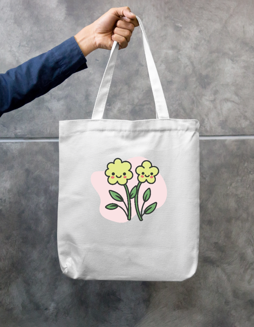 Cute Kawaii Smiling Flowers Floral Zipper Tote Bag Zipper Tote Bag by SeJaa_Studio