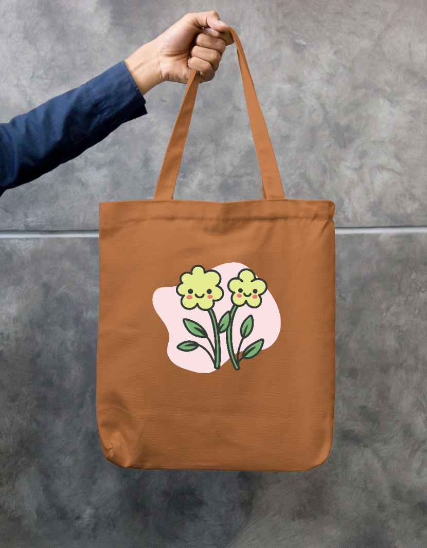 Cute Kawaii Smiling Flowers Floral Zipper Tote Bag Zipper Tote Bag by SeJaa_Studio