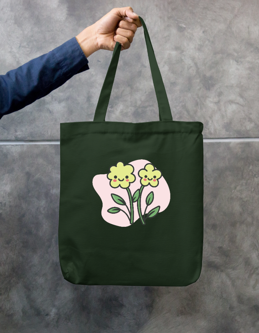 Cute Kawaii Smiling Flowers Floral Zipper Tote Bag Zipper Tote Bag by SeJaa_Studio