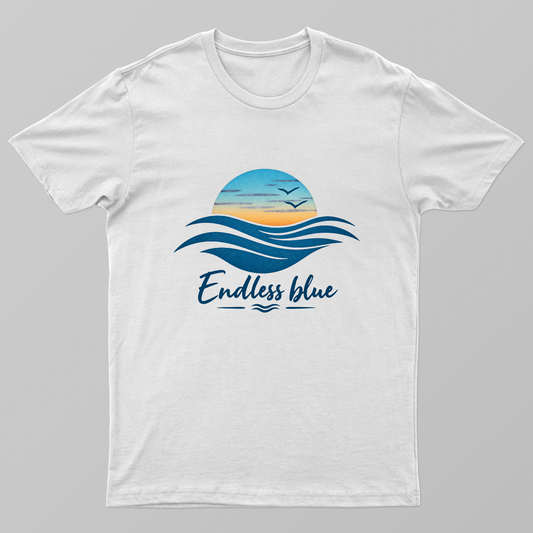 Endless Blue Ocean Sunset T-Shirt | Minimalist Beach Waves Tee Unisex T-shirt by SeJaa_Studio