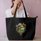 Vintage Wildflower Bouquet Linocut Floral Tote Bag Everyday Large Tote Bag by SeJaa_Studio