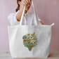 Vintage Wildflower Bouquet Linocut Floral Tote Bag Everyday Large Tote Bag by SeJaa_Studio