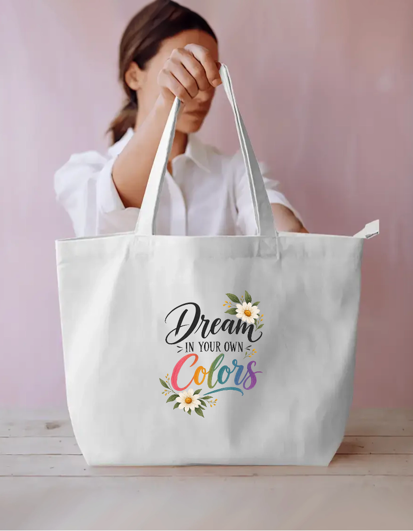 Dream In Your Own Colors Floral Rainbow Tote Bag Everyday Large Tote Bag by SeJaa_Studio