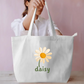 Cute Daisy Flower Tote Bag | Retro Botanical Canvas Shopping Bag Everyday Large Tote Bag by SeJaa_Studio
