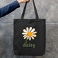 Cute Daisy Flower Zipper Tote Bag | Retro Botanical Canvas Tote with Zipper Zipper Tote Bag by SeJaa_Studio