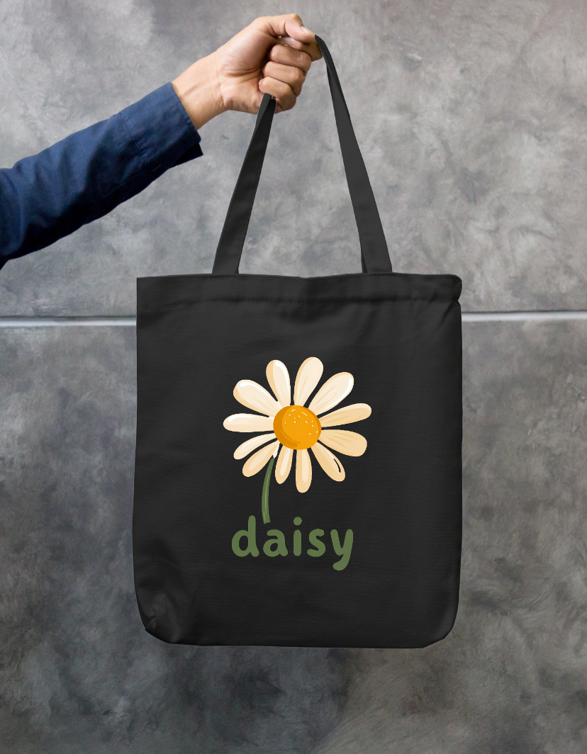 Cute Daisy Flower Zipper Tote Bag | Retro Botanical Canvas Tote with Zipper Zipper Tote Bag by SeJaa_Studio