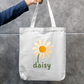 Cute Daisy Flower Zipper Tote Bag | Retro Botanical Canvas Tote with Zipper Zipper Tote Bag by SeJaa_Studio