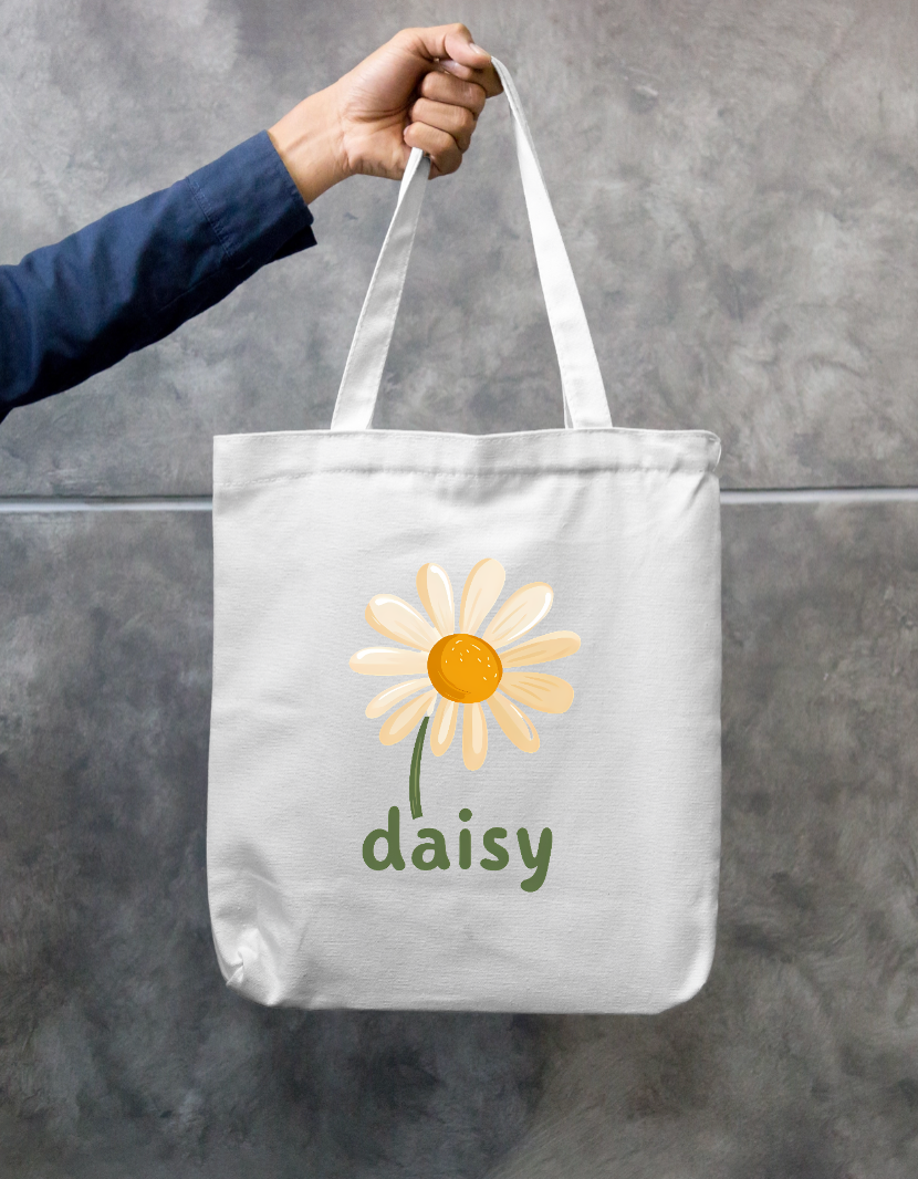 Cute Daisy Flower Zipper Tote Bag | Retro Botanical Canvas Tote with Zipper Zipper Tote Bag by SeJaa_Studio
