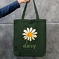 Cute Daisy Flower Zipper Tote Bag | Retro Botanical Canvas Tote with Zipper Zipper Tote Bag by SeJaa_Studio