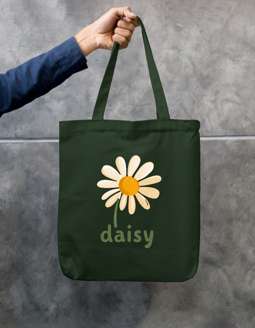 Cute Daisy Flower Zipper Tote Bag | Retro Botanical Canvas Tote with Zipper Zipper Tote Bag by SeJaa_Studio