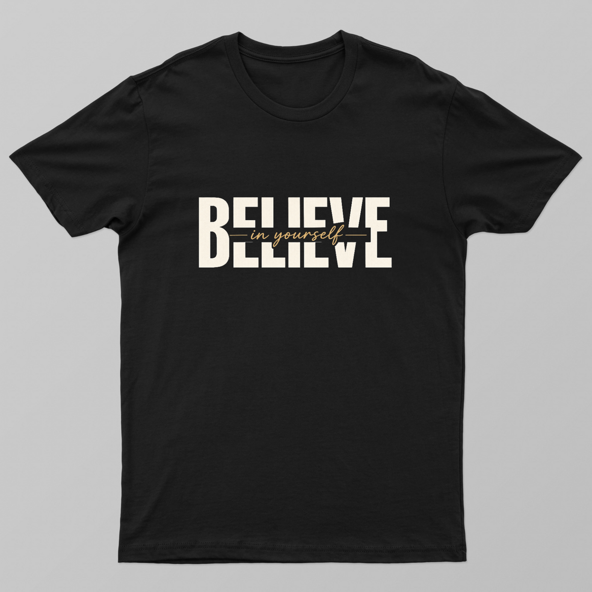 "Believe In Yourself" Rising Sun Motivational T-Shirt with Gold and Black Design Unisex T-shirt by SeJaa_Studio