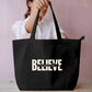 Golden "Believe In Yourself" Motivational Tote Bag with Rising Sun Design Everyday Large Tote Bag by SeJaa_Studio