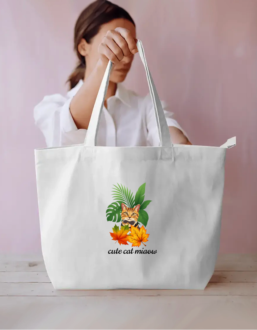 Cute Cat Miaow tote bag Everyday Large Tote Bag by @ktart31