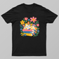 Bookish Cat Sleeping on Stack of Books Floral Graphic Tee Unisex T-shirt by SeJaa_Studio