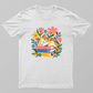 Bookish Cat Sleeping on Stack of Books Floral Graphic Tee Unisex T-shirt by SeJaa_Studio
