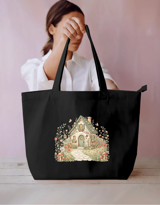 Whimsical Cottagecore Cottage Tote Bag Everyday Large Tote Bag by SeJaa_Studio