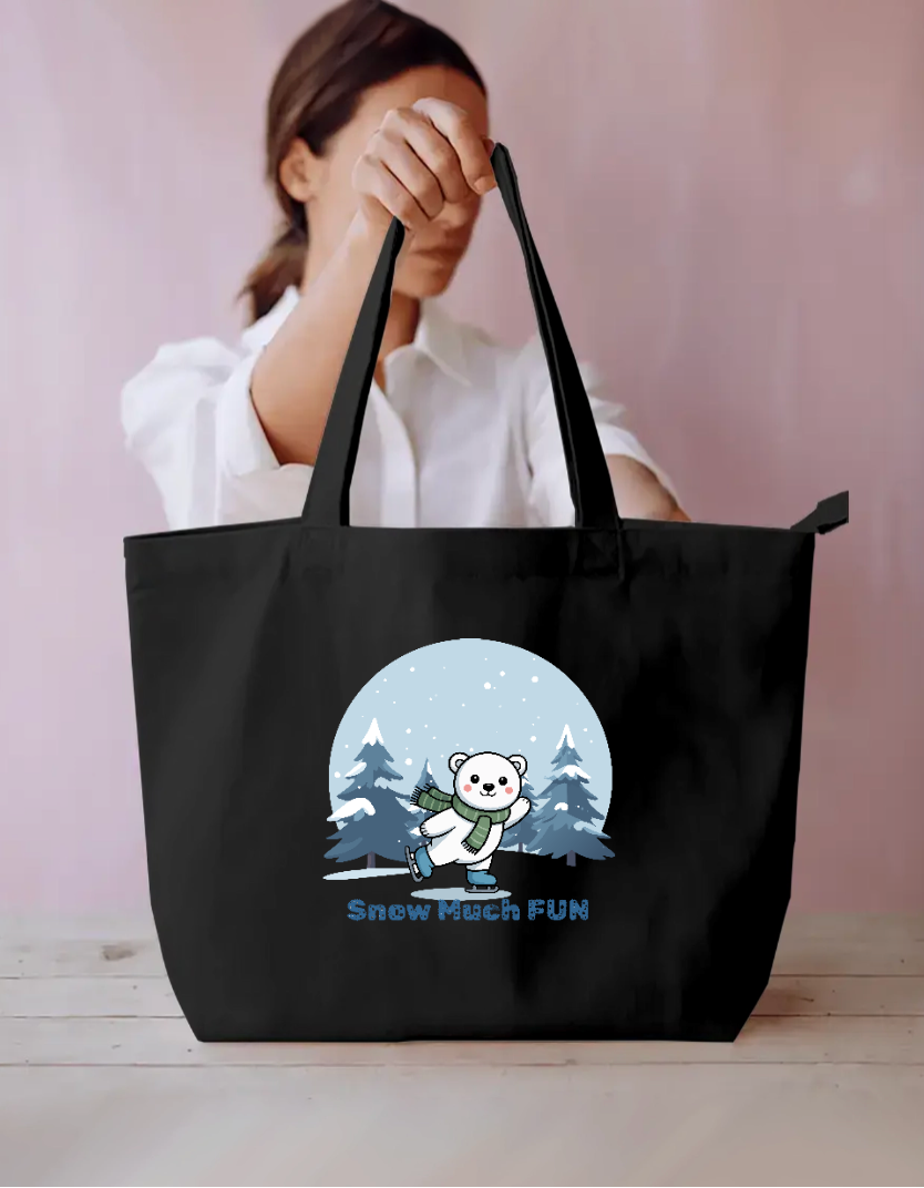 Snow Much Fun Cute Ice Skating Polar Bear Tote Bag Everyday Large Tote Bag by SeJaa_Studio