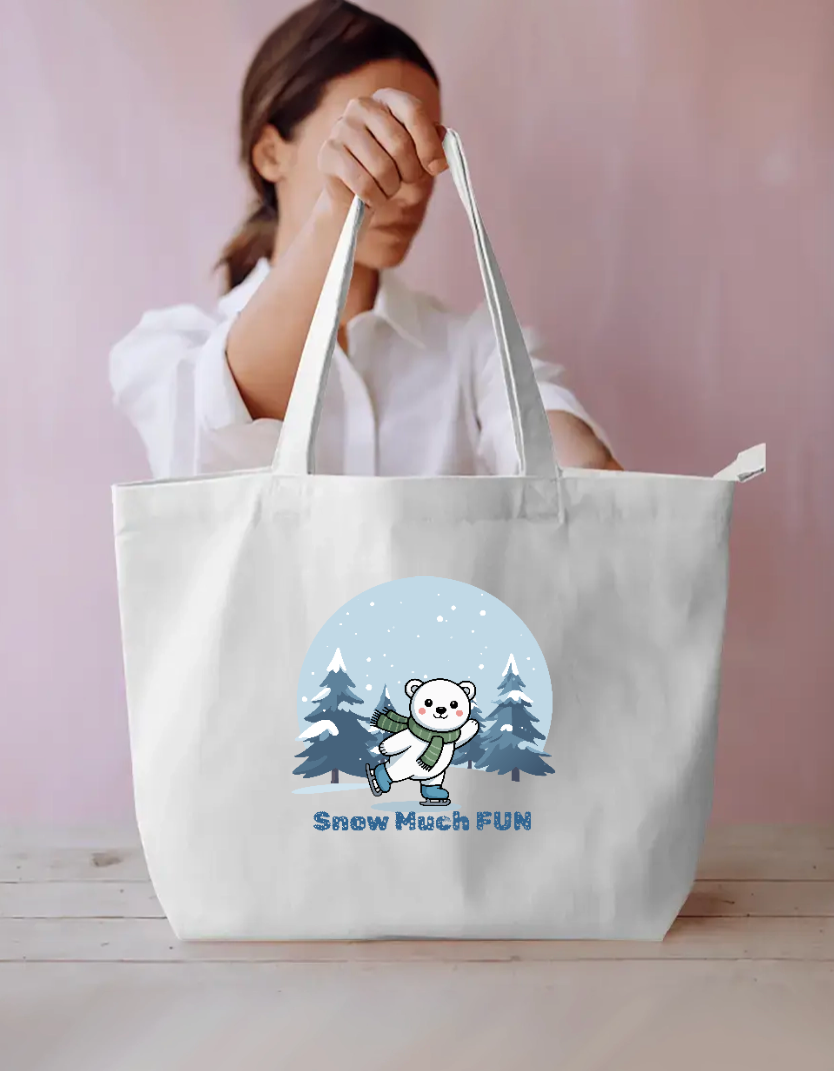 Snow Much Fun Cute Ice Skating Polar Bear Tote Bag Everyday Large Tote Bag by SeJaa_Studio