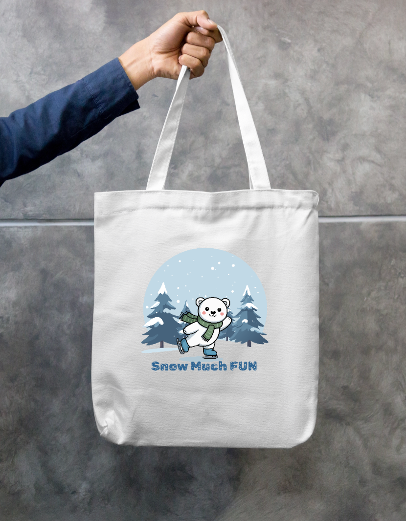 Snow Much Fun Cute Ice Skating Polar Bear Zipper Tote Bag Zipper Tote Bag by SeJaa_Studio
