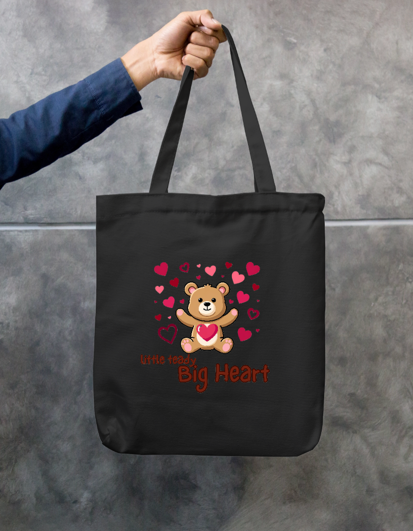 Little Teddy Big Heart Cute Valentine Teddy Bear With Hearts Zippered Tote Bag Zipper Tote Bag by SeJaa_Studio