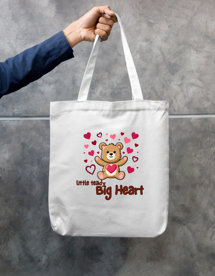 Little Teddy Big Heart Cute Valentine Teddy Bear With Hearts Zippered Tote Bag Zipper Tote Bag by SeJaa_Studio