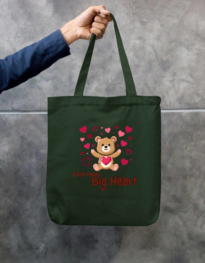 Little Teddy Big Heart Cute Valentine Teddy Bear With Hearts Zippered Tote Bag Zipper Tote Bag by SeJaa_Studio