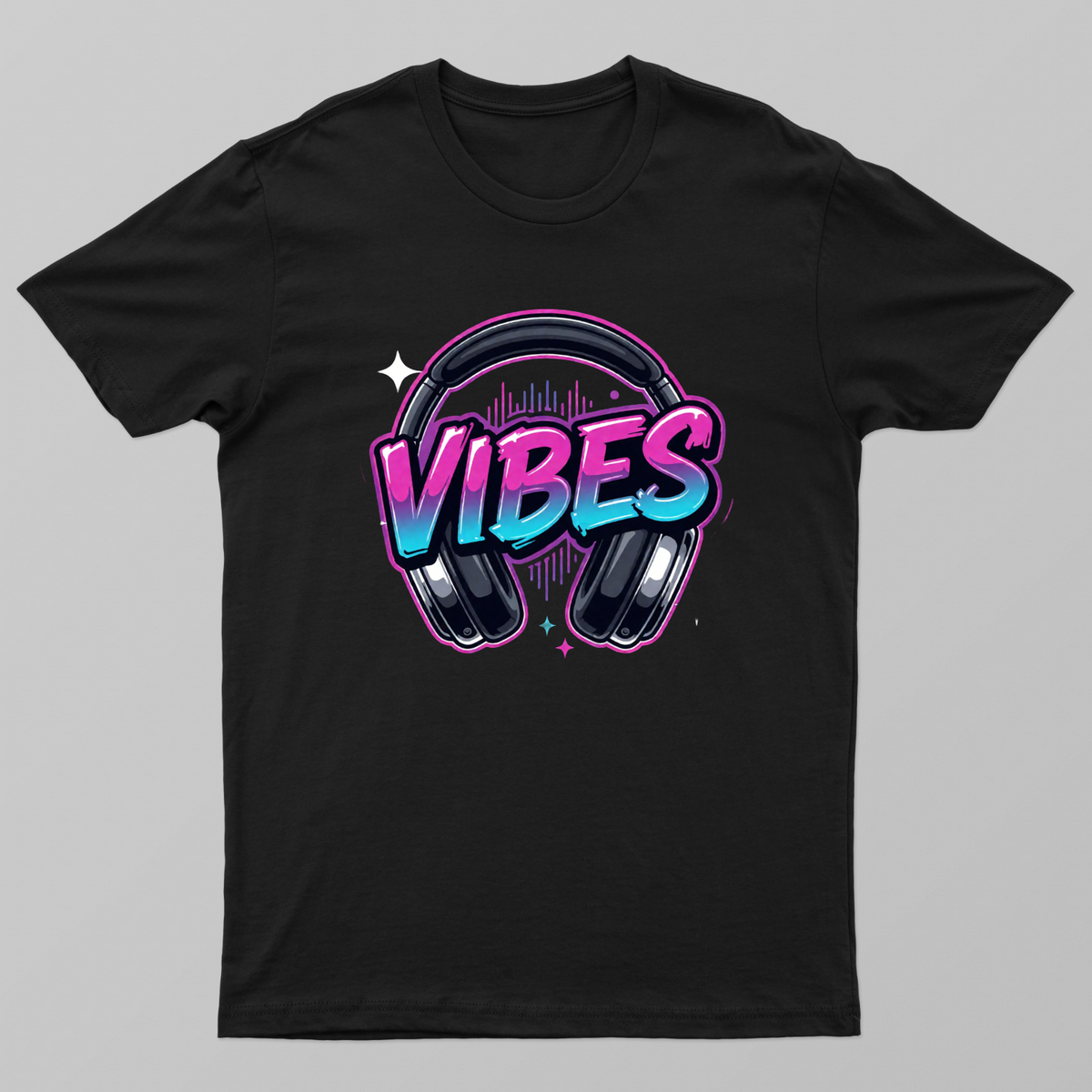 Neon Vibes Headphones Music Graphic T-Shirt Design Unisex T-shirt by SeJaa_Studio