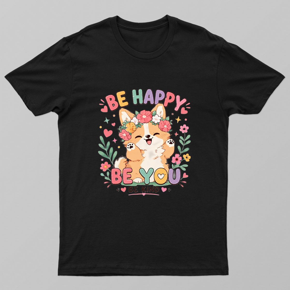 Be Happy Be You Be Kind Cute Shiba Inu Flower Crown T-shirt Unisex T-shirt by SeJaa_Studio