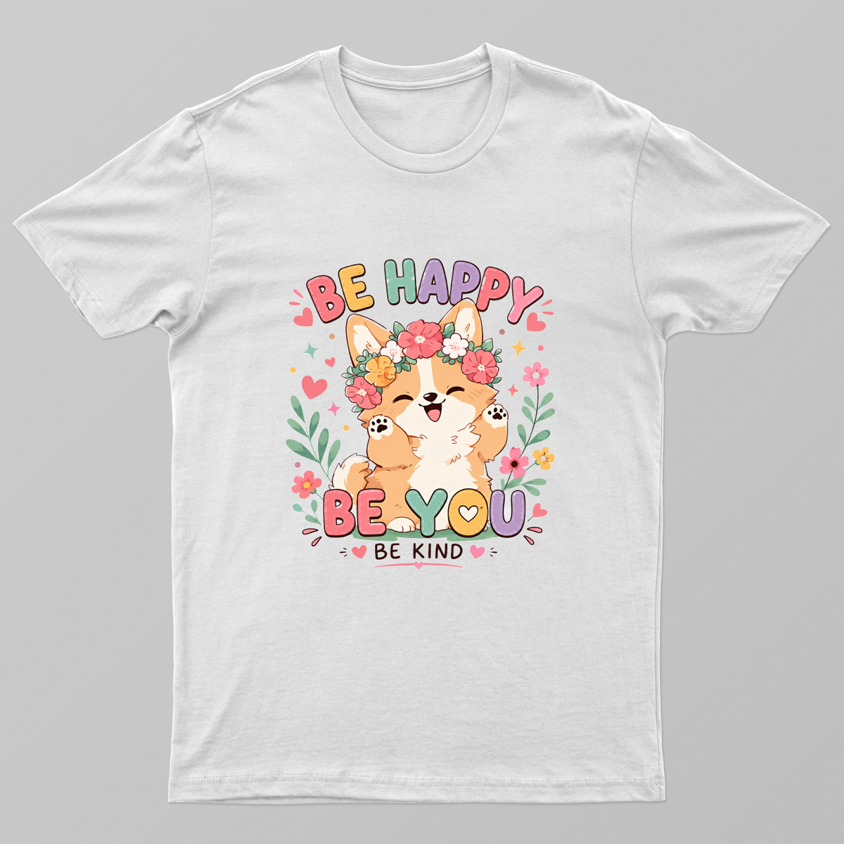 Be Happy Be You Be Kind Cute Shiba Inu Flower Crown T-shirt Unisex T-shirt by SeJaa_Studio