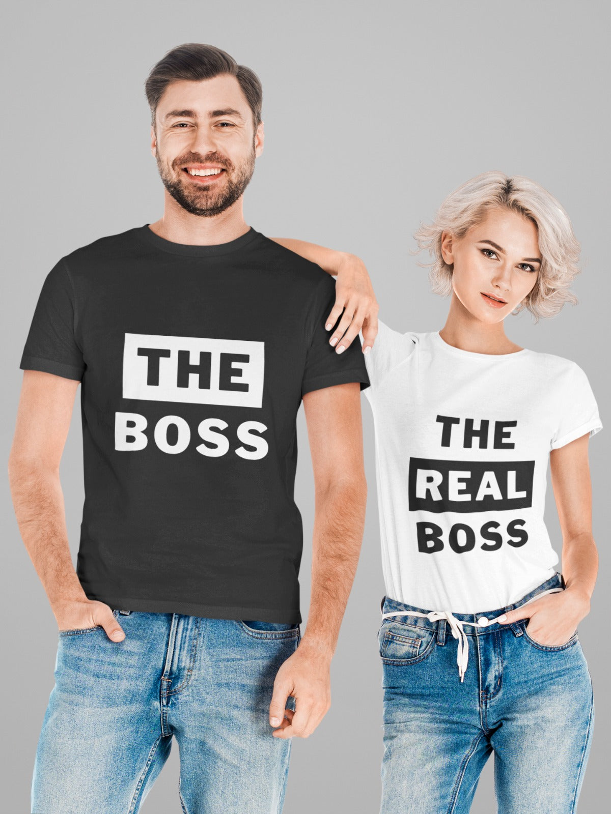 Our couple t-shirt set featuring "The Boss" and "The Real Boss" designs is the perfect way to show off your relationship in style. Made from high-quality materials, these t-shirts are comfortable and versatile, suitable for any occasion. Order yours today and let everyone know who's really in charge in your relationship!