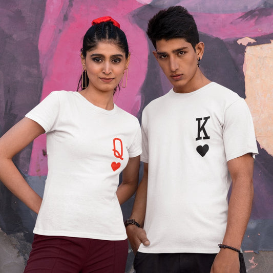 Our Queen and King of Hearts couple t-shirt set is a stylish way to show off your love. Made from high-quality materials, these t-shirts are comfortable and versatile, suitable for any occasion. Order yours today and let everyone know that your love reigns supreme!