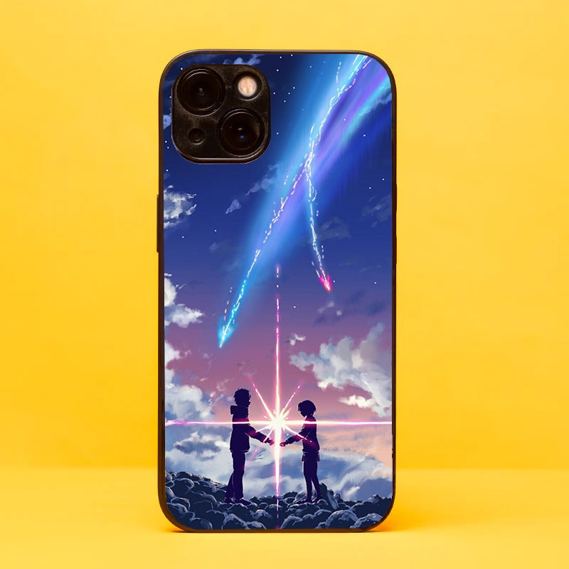 Celebrate the magic of "Your Name" with our glass phone cover for iPhone and OnePlus models. This enchanting design captures the essence of the beloved movie, adding a touch of beauty and heartfelt storytelling to your device.  Crafted for durability and style, this phone cover is a must-have for "Your Name" fans. Elevate your phone's look and carry the essence of this unforgettable movie with you always!