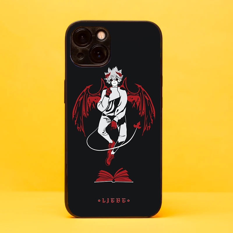 Enhance your iPhone and OnePlus with our captivating glass phone cover featuring Liebe from Black Clover. This design showcases Liebe in white with striking red wings and horns, hovering above a red book. Crafted for durability and aesthetics, it's perfect for Black Clover fans. Showcase your admiration for the formidable devil with this unique glass phone cover. Shop now and carry Liebe's essence with you!