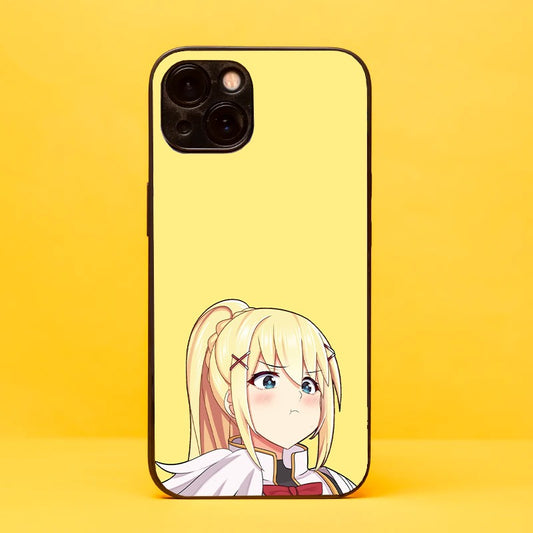 Unleash the comedic charm of Konosuba with our glass phone cover featuring a pouting Darkness against a vibrant yellow background. Crafted for durability and aesthetics, this design showcases the lovable character in all her glory. Perfect for Konosuba fans, this phone cover pays tribute to the quirky adventurer. Embrace the comedic and adventurous world of Konosuba with this unique and powerful glass phone cover. Shop now and carry Darkness with you!