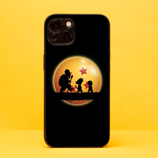 Elevate your iPhone and OnePlus with our glass phone cover featuring a captivating silhouette of Master Roshi, Kid Goku, and Kid Krillin walking against the iconic 4-star Dragon Ball backdrop. Crafted with premium materials, this phone cover ensures durability and aesthetics. Perfect for Dragon Ball fans, showcase your love for these legendary characters with this unique glass phone cover. Shop now and carry their adventurous spirit with you!