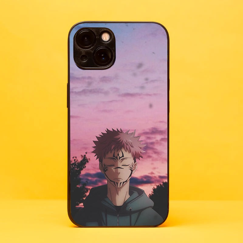 Elevate your phone's style with our glass phone cover featuring Sukuna Itadori from Jujutsu Kaisen. This captivating design showcases Sukuna with his eyes closed against a pinkish evening sky, adding an enigmatic charm. Crafted for durability and aesthetics, it's perfect for Jujutsu Kaisen fans. Embrace the power of Sukuna and elevate your device's look with this unique glass phone cover. Shop now and become part of the mysterious world of Jujutsu Kaisen!