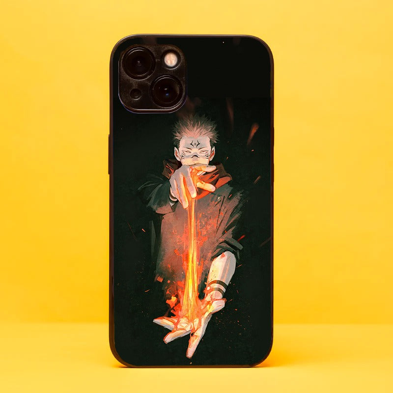 Ignite your iPhone and OnePlus with our glass phone cover featuring Sukuna Itadori from Jujutsu Kaisen wielding a captivating vertical string of fire between his hands. Crafted for durability and aesthetics, this powerful design showcases Sukuna's fearsome power. Perfect for Jujutsu Kaisen fans, elevate your phone's style with this unique glass phone cover. Shop now and unleash Sukuna Itadori's fiery presence on your device!