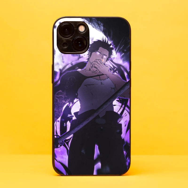 Elevate your iPhone and OnePlus with our glass phone cover featuring Yami from Black Clover. The captivating design showcases Yami holding his sword, smoking against a purple background with glowing purple eyes. Crafted for durability and style, it's perfect for Black Clover fans. Showcase Yami's strength with this unique glass phone cover. Shop now and carry the spirit of the formidable captain with you!